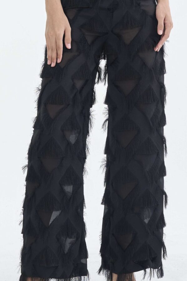Long Black Fringe Diamond Pants