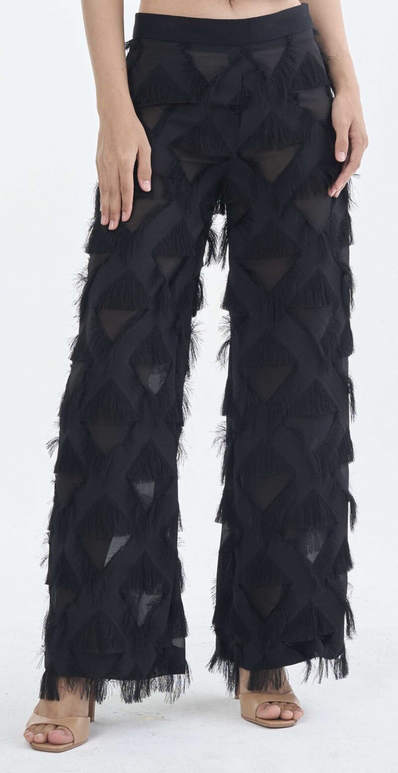 Long Black Fringe Diamond Pants