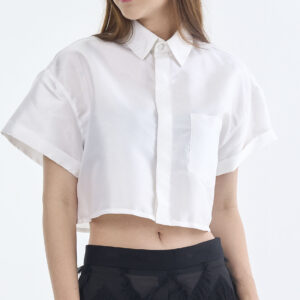 White Cropped Collar Shirt