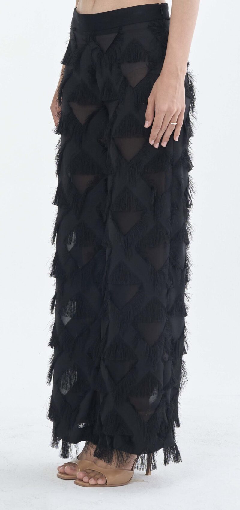 Long Black Fringe Diamond Pants