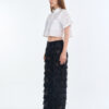 White Cropped Collar Shirt with Long Black Fringe Diamond Pants