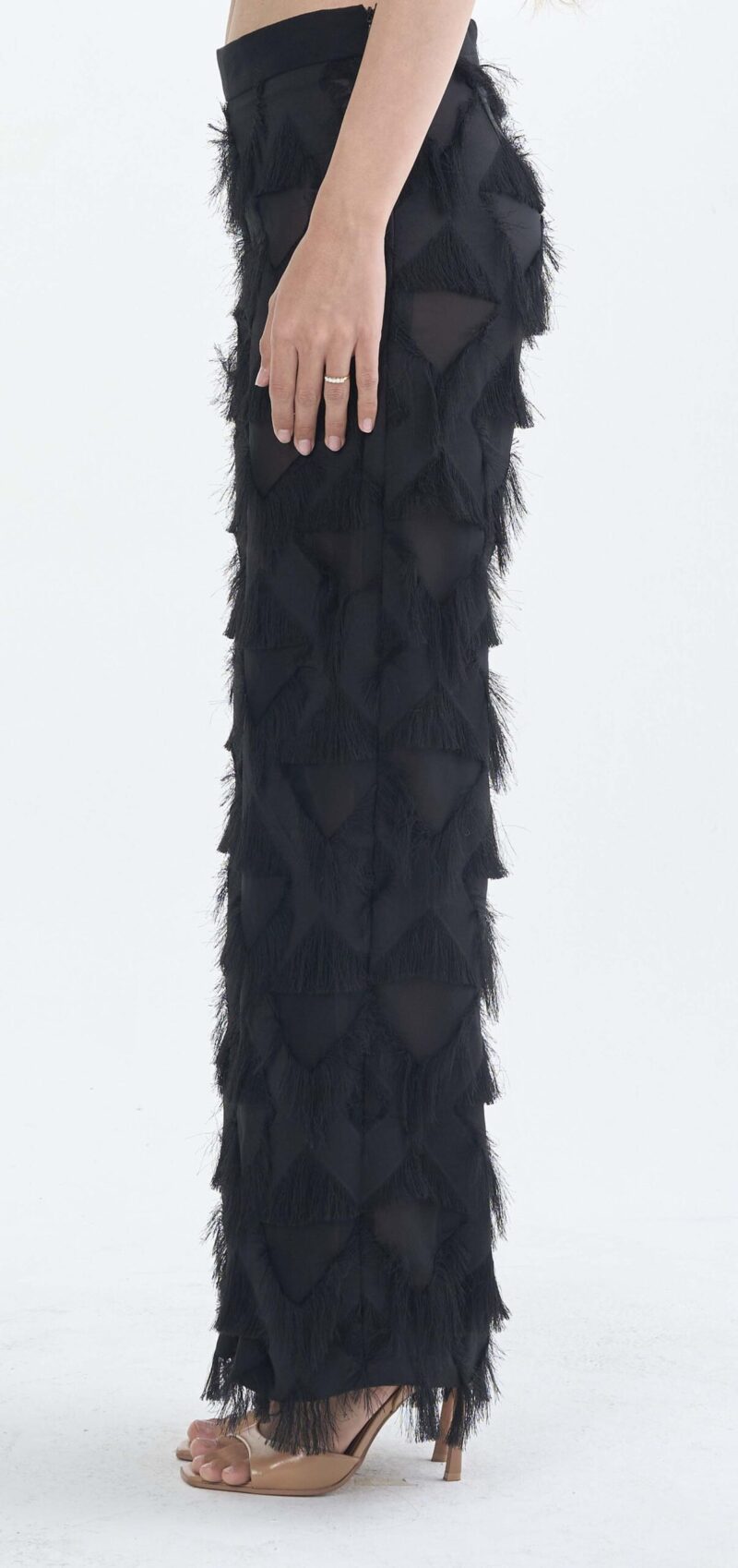 Long Black Fringe Diamond Pants