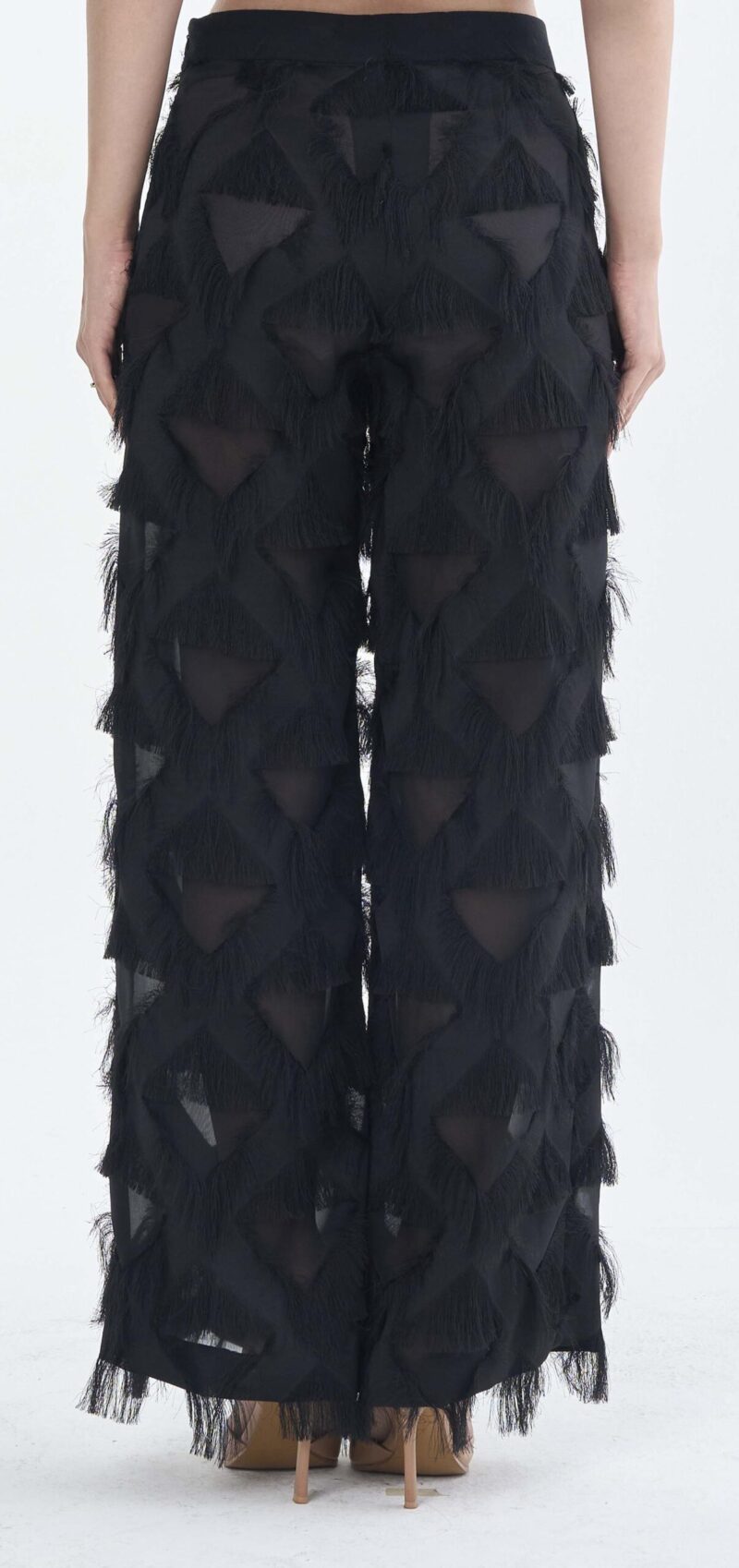 Long Black Fringe Diamond Pants