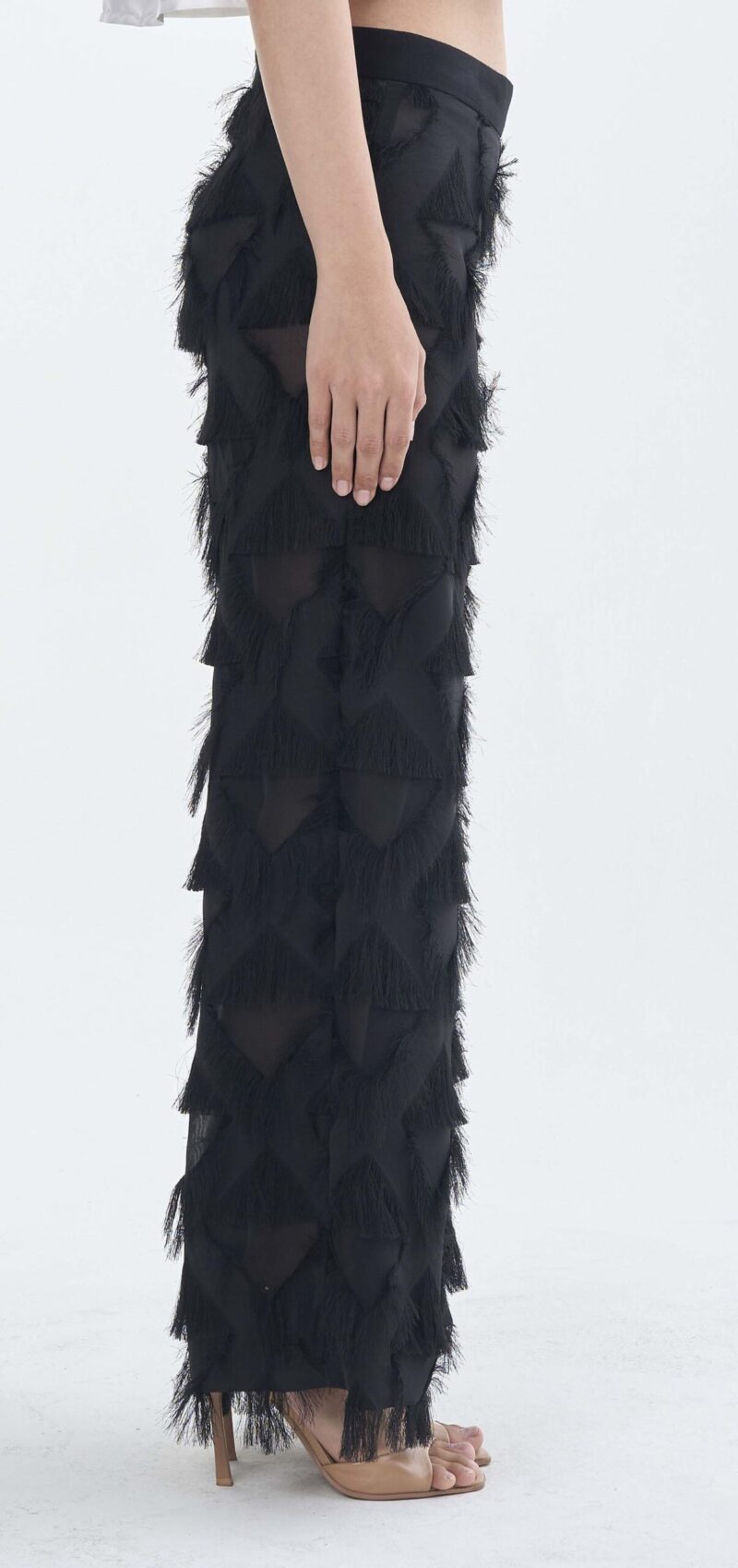 Long Black Fringe Diamond Pants