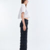 White Cropped Collar Shirt with Long Black Fringe Diamond Pants