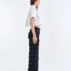 White Cropped Collar Shirt with Long Black Fringe Diamond Pants