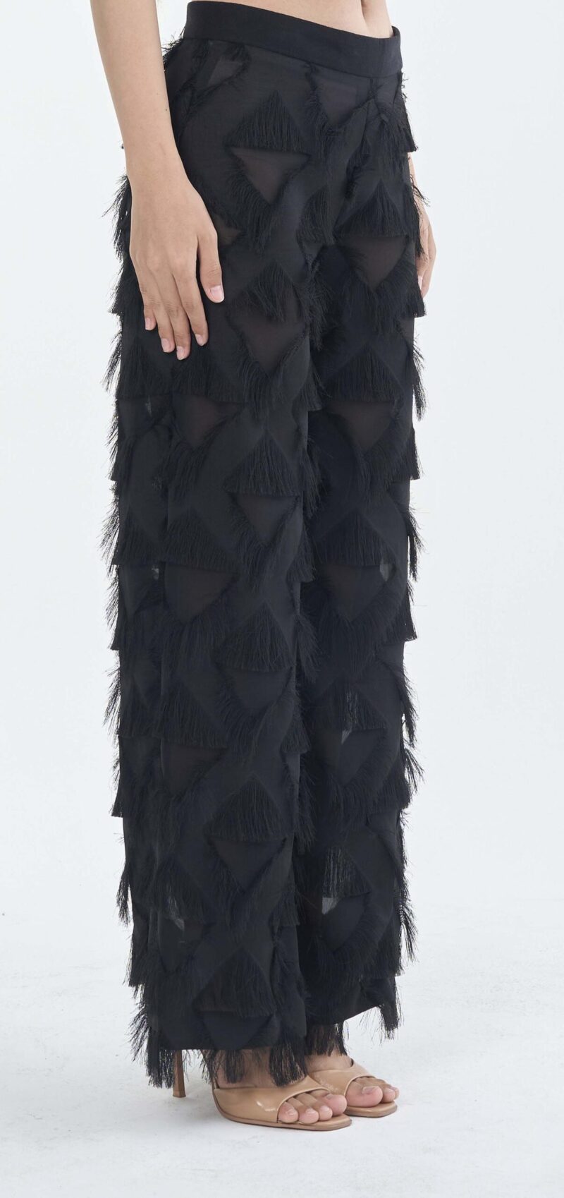 Long Black Fringe Diamond Pants
