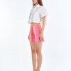 White Cropped Shirt with Pink Multi-Tone Shorts