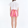 White Cropped Shirt with Pink Multi-Tone Shorts