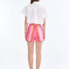 White Cropped Shirt with Pink Multi-Tone Shorts