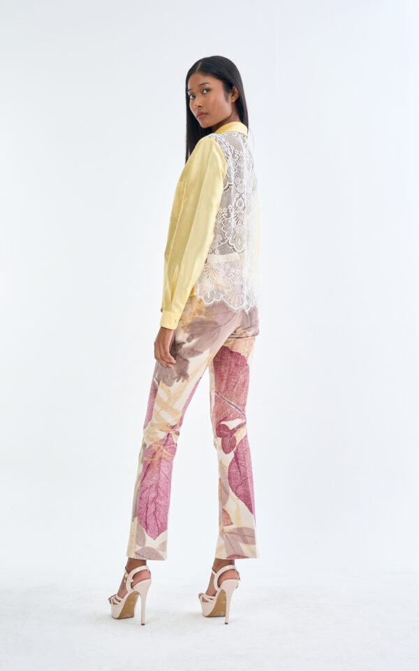 Pastel Yellow Long Sleeve Shirt & Leaf Print Pants Set