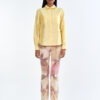 Pastel Yellow Long Sleeve Shirt & Leaf Print Pants Set