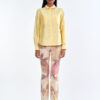 Pastel Yellow Long Sleeve Shirt & Leaf Print Pants Set