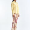 Pastel Yellow Long Sleeve Shirt & Leaf Print Pants Set