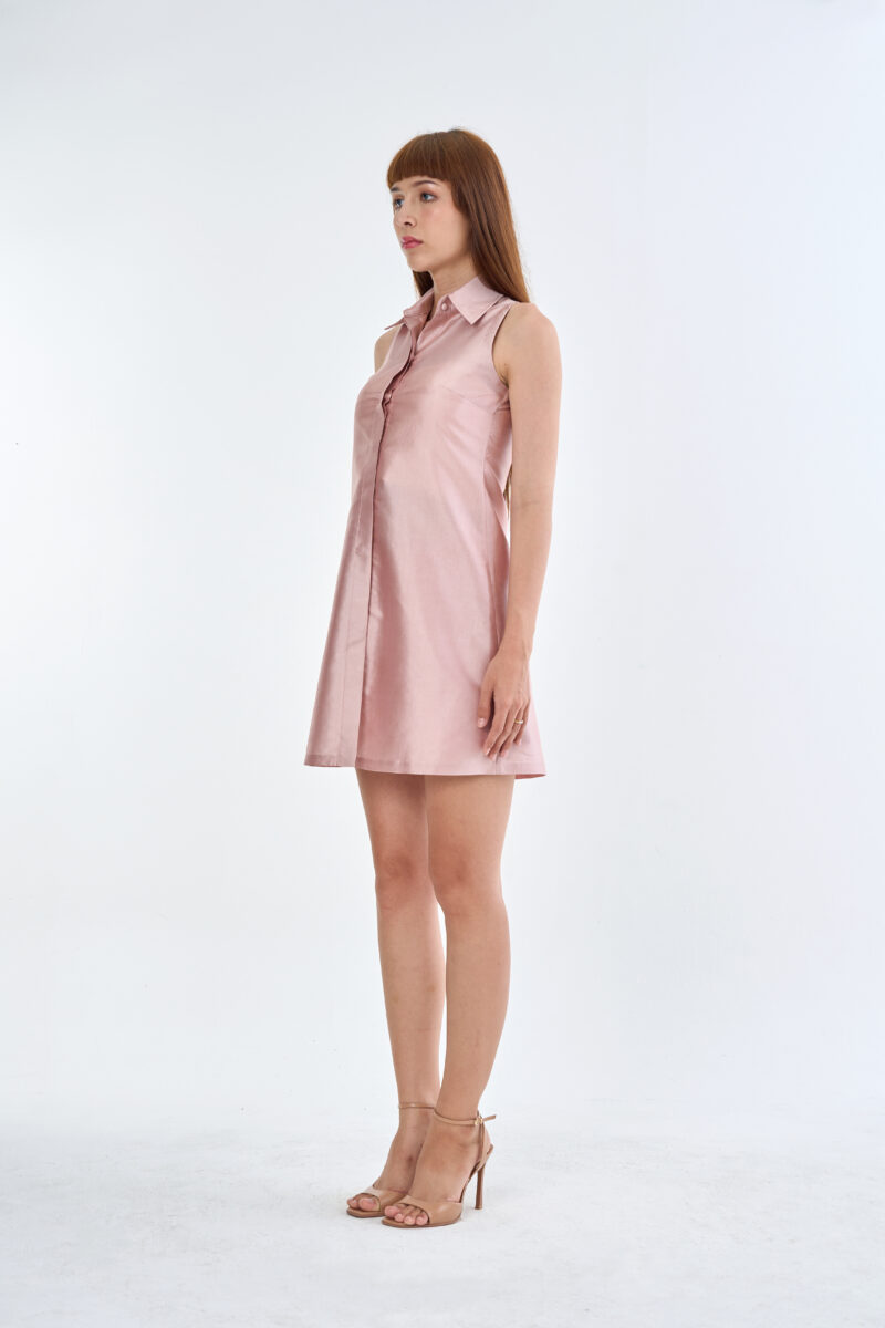 Pastel Pink Sleeveless Collar Shirt Dress