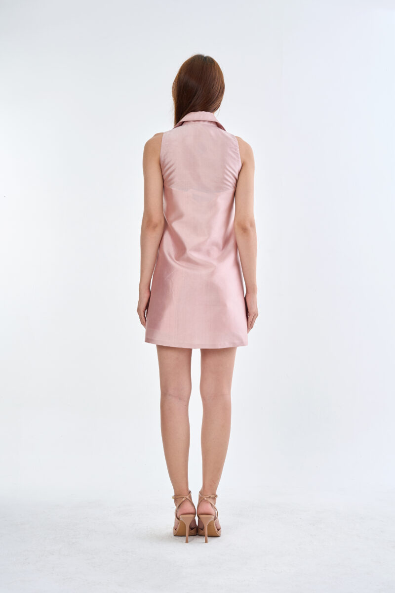 Pastel Pink Sleeveless Collar Shirt Dress