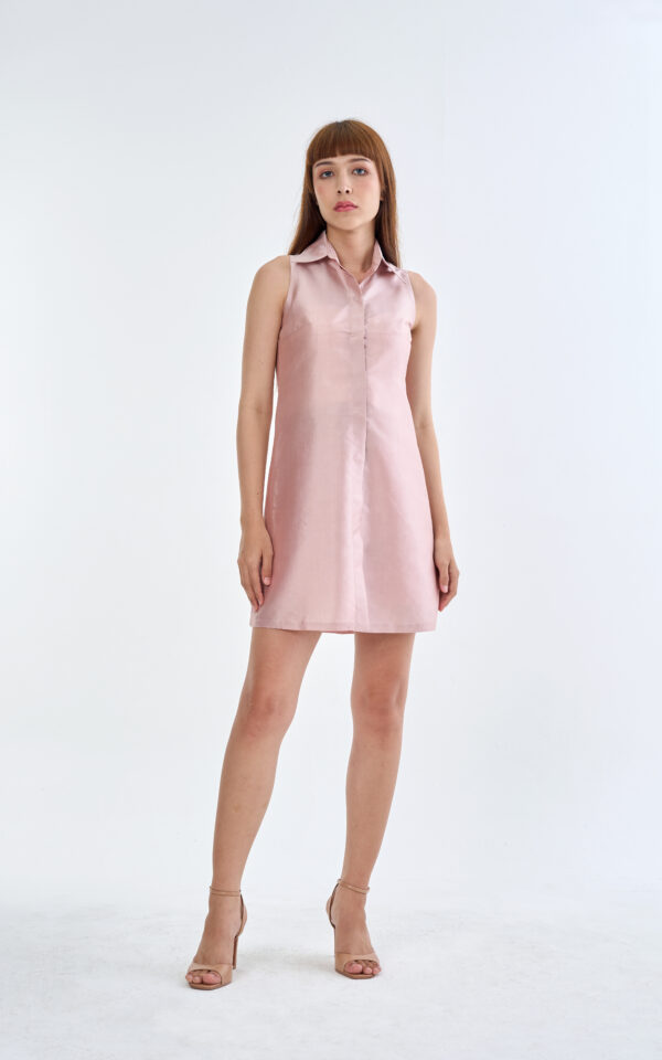 Pastel Pink Sleeveless Collar Shirt Dress