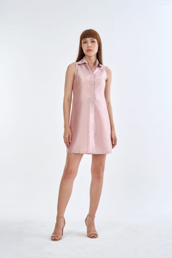 Pastel Pink Sleeveless Collar Shirt Dress
