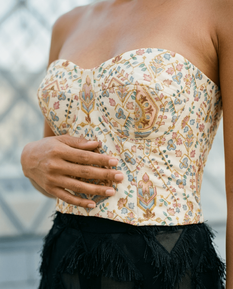 Paisley Garden Set — Corset Top & Fringe Wide-Leg Pants