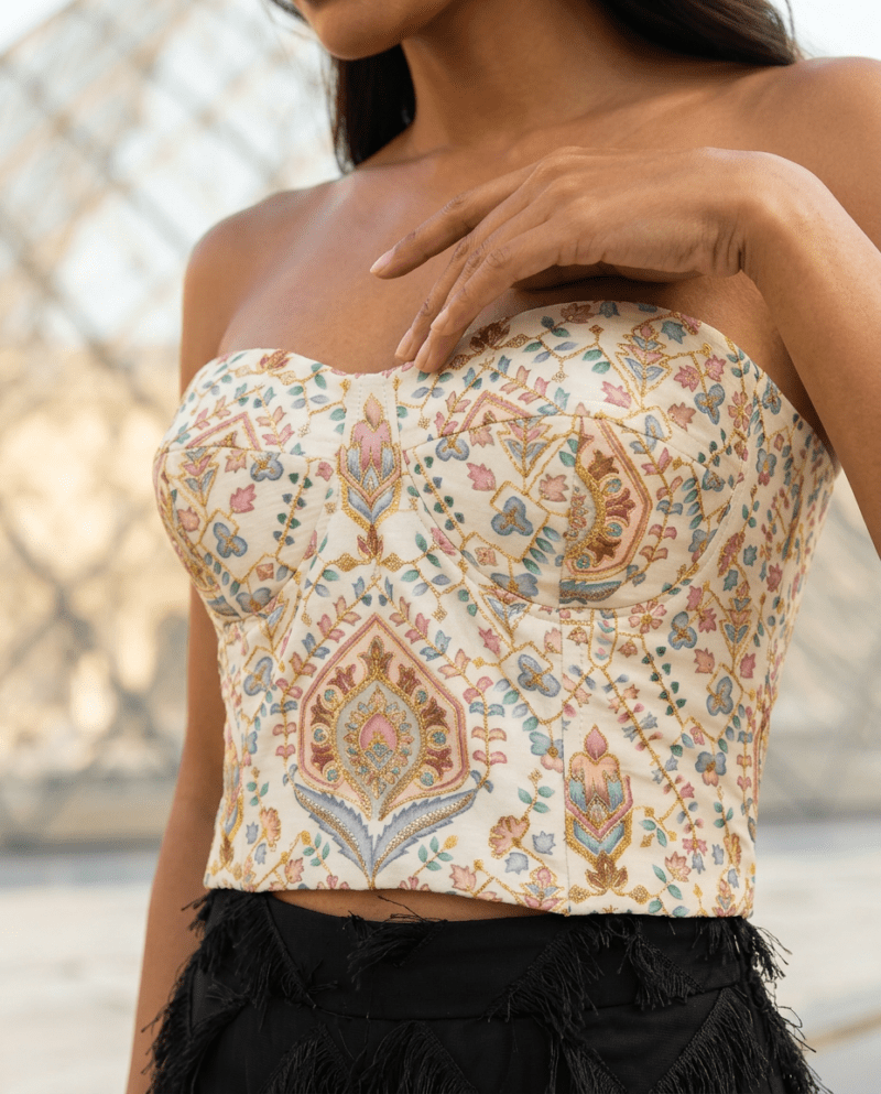 Paisley Garden Set — Corset Top & Fringe Wide-Leg Pants