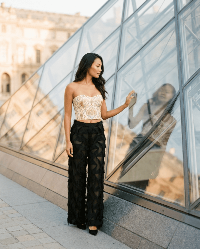 Paisley Garden Set — Corset Top & Fringe Wide-Leg Pants
