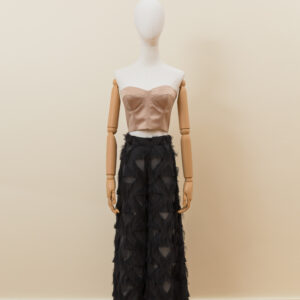Midnight Fringe Wide-Leg Pants - M, BLACK