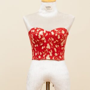 Red Blossom Velvet Corset Top - S, Short