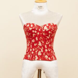 Red Blossom Velvet Corset Top - S, Long