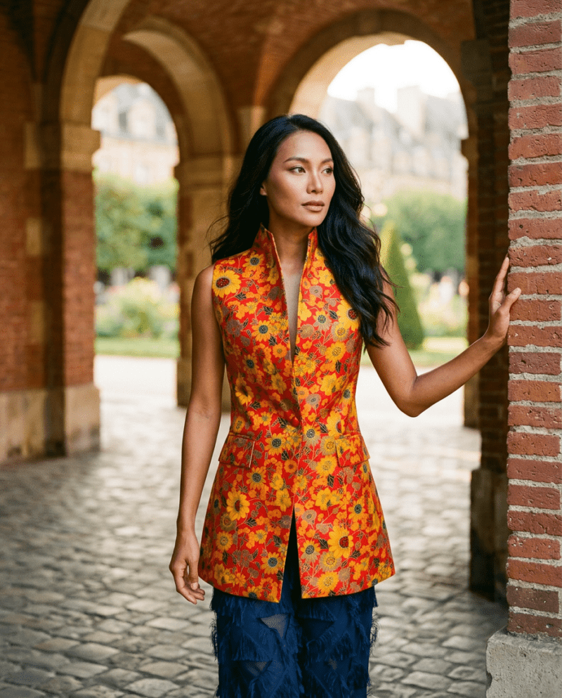 creation_2902118018 Sunflower Field Silk Set — Thai Silk Vest & Fringe Wide-Leg Pants