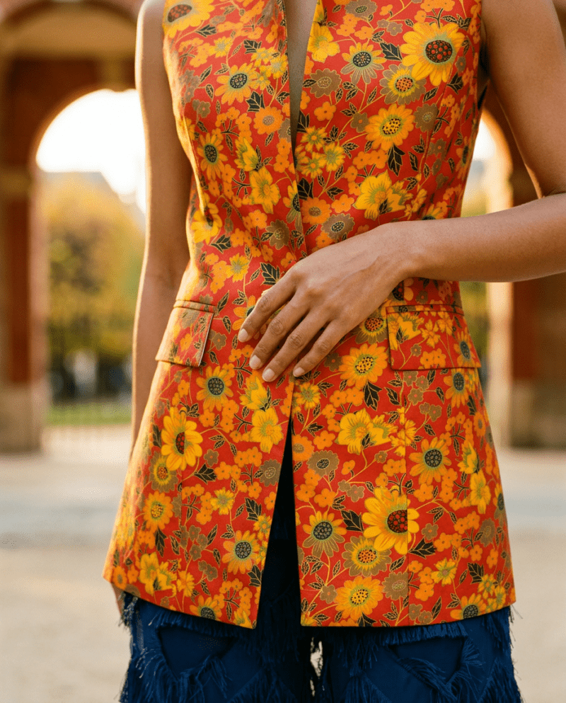creation_2902786209 Sunflower Field Silk Set — Thai Silk Vest & Fringe Wide-Leg Pants