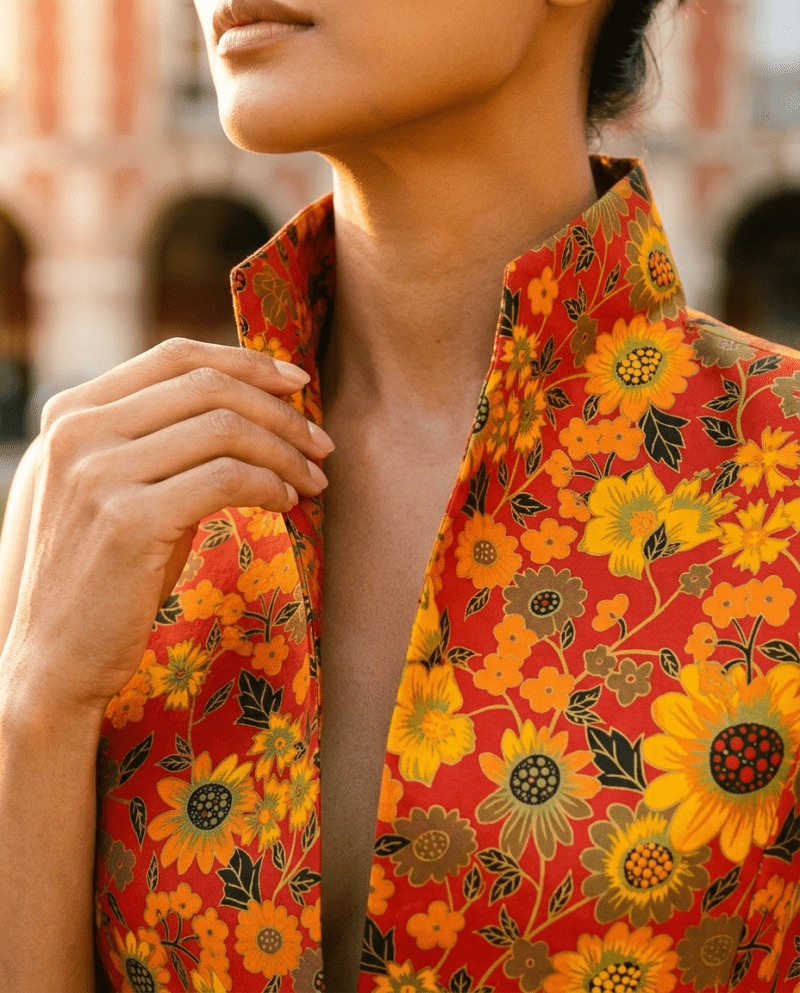 creation_2905974899 Sunflower Field Silk Set — Thai Silk Vest & Fringe Wide-Leg Pants