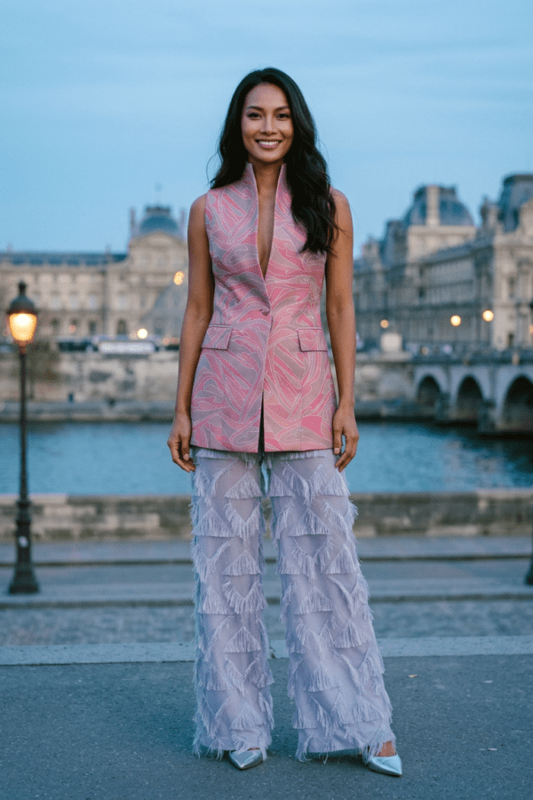 Rose Wave Silk Set — Thai Silk Vest & Fringe Wide-Leg Pants