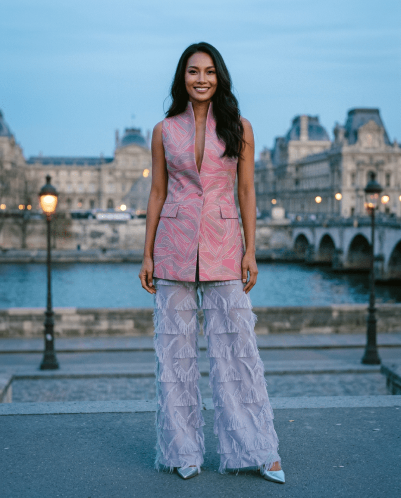 magnific_fashion-editorial-photogr_2896416096 Rose Wave Silk Set — Thai Silk Vest & Fringe Wide-Leg Pants