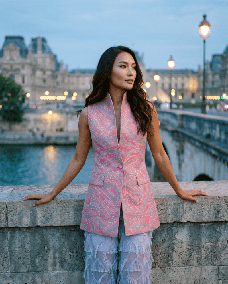 magnific_fashion-editorial-photogr_2896436341 Rose Wave Silk Set — Thai Silk Vest & Fringe Wide-Leg Pants