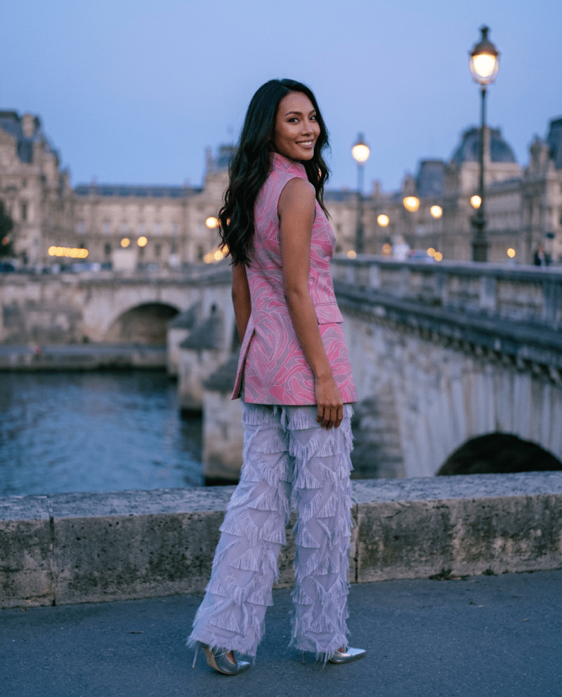 magnific_fashion-editorial-photogr_2896479470 Rose Wave Silk Set — Thai Silk Vest & Fringe Wide-Leg Pants