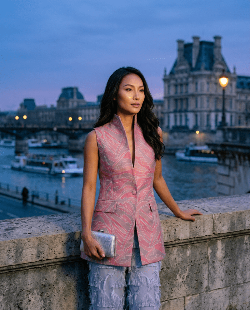 magnific_fashion-editorial-photogr_2896520583 Rose Wave Silk Set — Thai Silk Vest & Fringe Wide-Leg Pants
