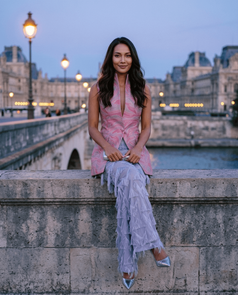 magnific_fashion-editorial-photogr_2896617658 Rose Wave Silk Set — Thai Silk Vest & Fringe Wide-Leg Pants