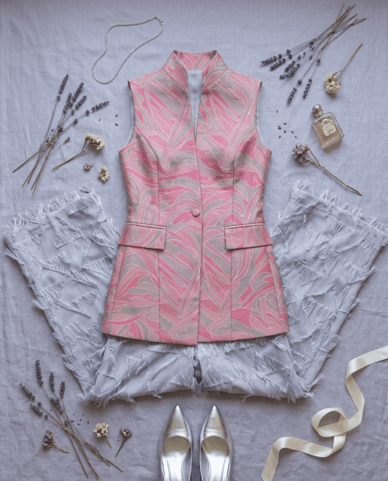 magnific_fashion-editorial-photogr_2896729735 Rose Wave Silk Set — Thai Silk Vest & Fringe Wide-Leg Pants