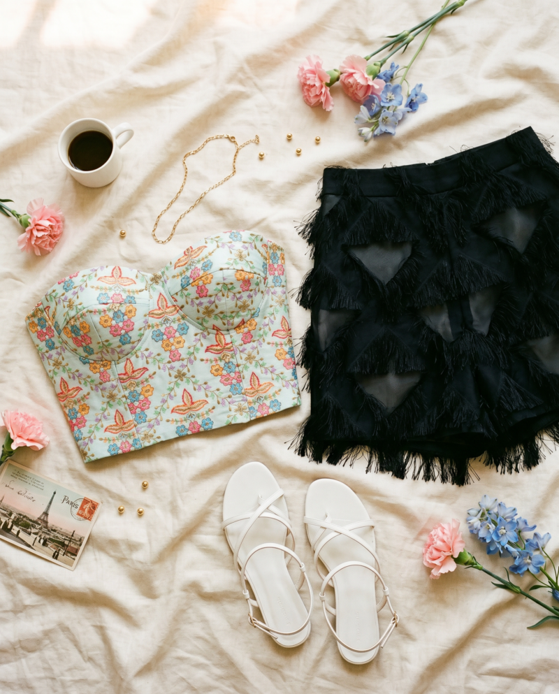 magnific_fashion-editorial-photogr_2937886773 Mint Bloom Set — Corset Top & Black Fringe Shorts
