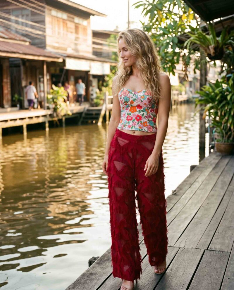 magnific_referenceinstruction-garm_62baLB4iJO Retro Floral Set — Corset Top & Red Fringe Wide-Leg Pants