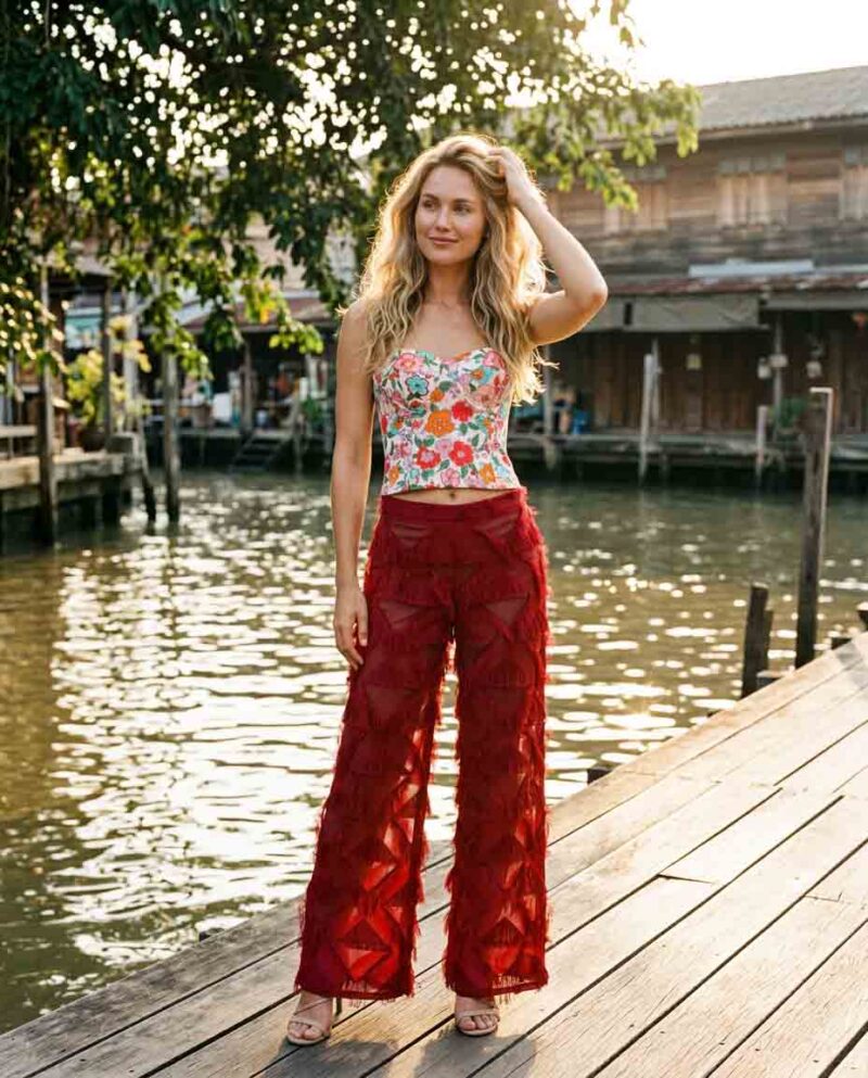 magnific_referenceinstruction-garm_74fo6jfJAL Retro Floral Set — Corset Top & Red Fringe Wide-Leg Pants