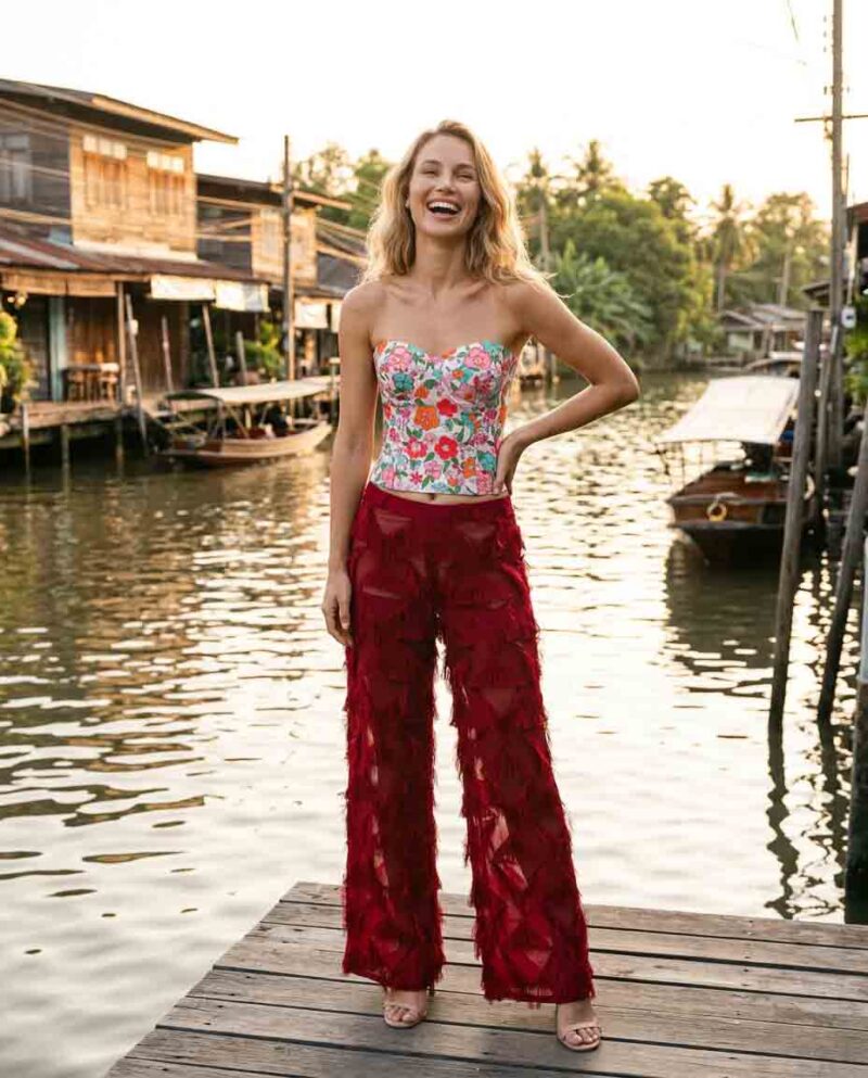 magnific_referenceinstruction-garm_Ia3OqJBtvE Retro Floral Set — Corset Top & Red Fringe Wide-Leg Pants