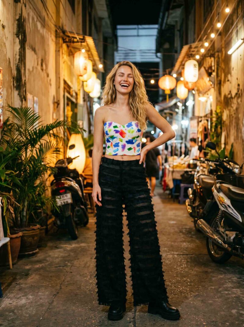 magnific_referenceinstruction-garm_WMsSApscXe Brushstroke Bloom Set — Corset Top & Noir Ruffle Wide-Leg Pants