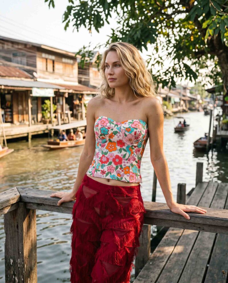 magnific_referenceinstruction-garm_mCZyorxhJQ Retro Floral Set — Corset Top & Red Fringe Wide-Leg Pants