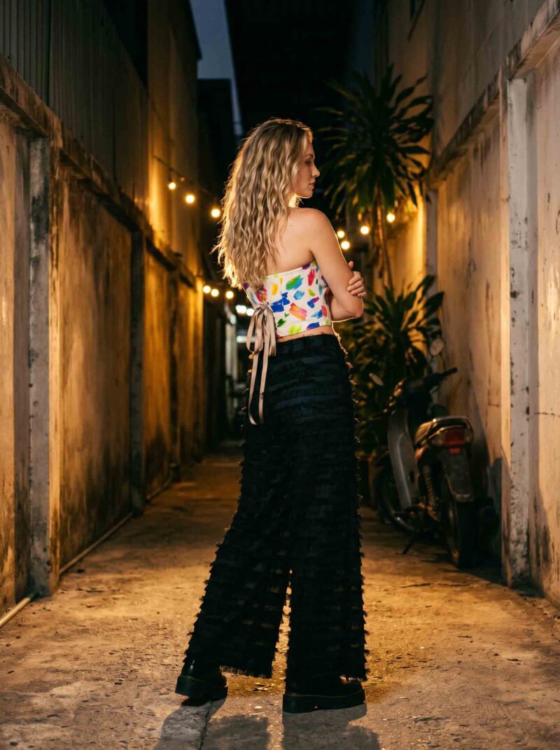 magnific_referenceinstruction-garm_y6CQKMgPW9 Brushstroke Bloom Set — Corset Top & Noir Ruffle Wide-Leg Pants