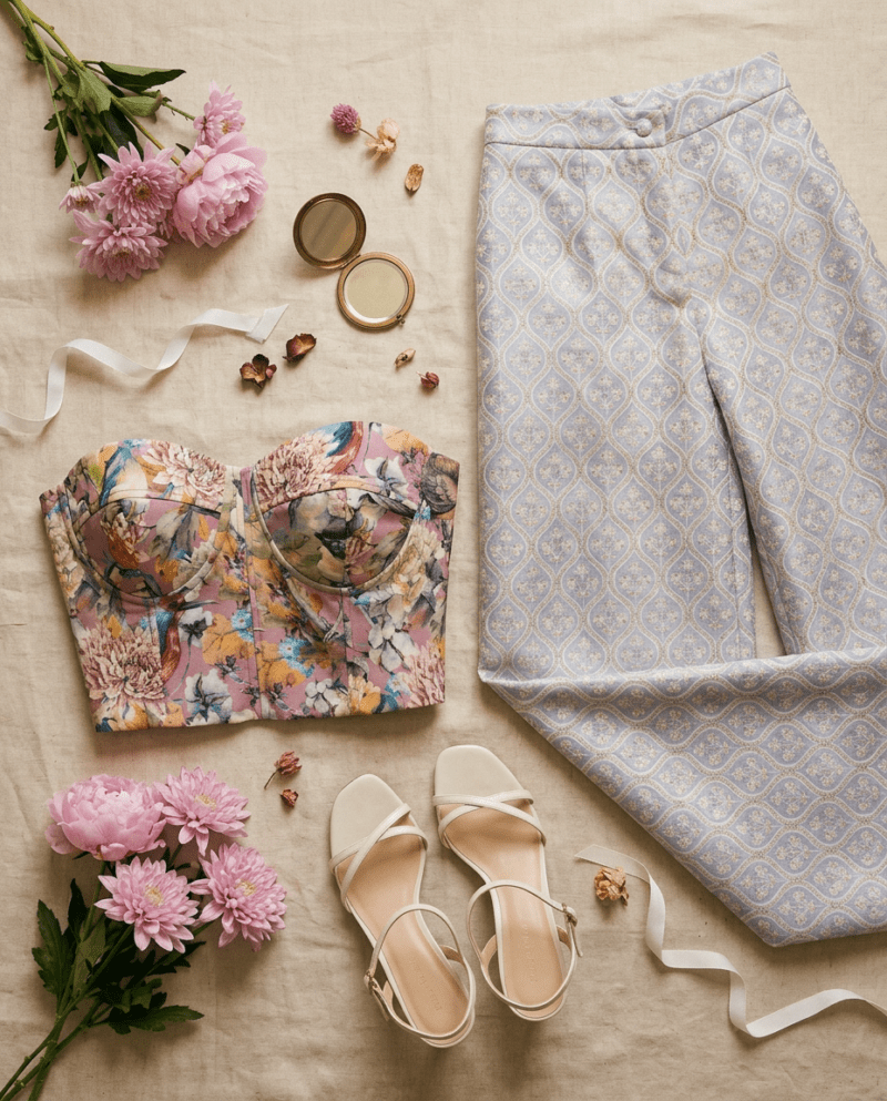 magnific_referenceinstruction-use-_2999388932 Floral Mist Set — Corset Top & Pearl Damask Wide-Leg Pants