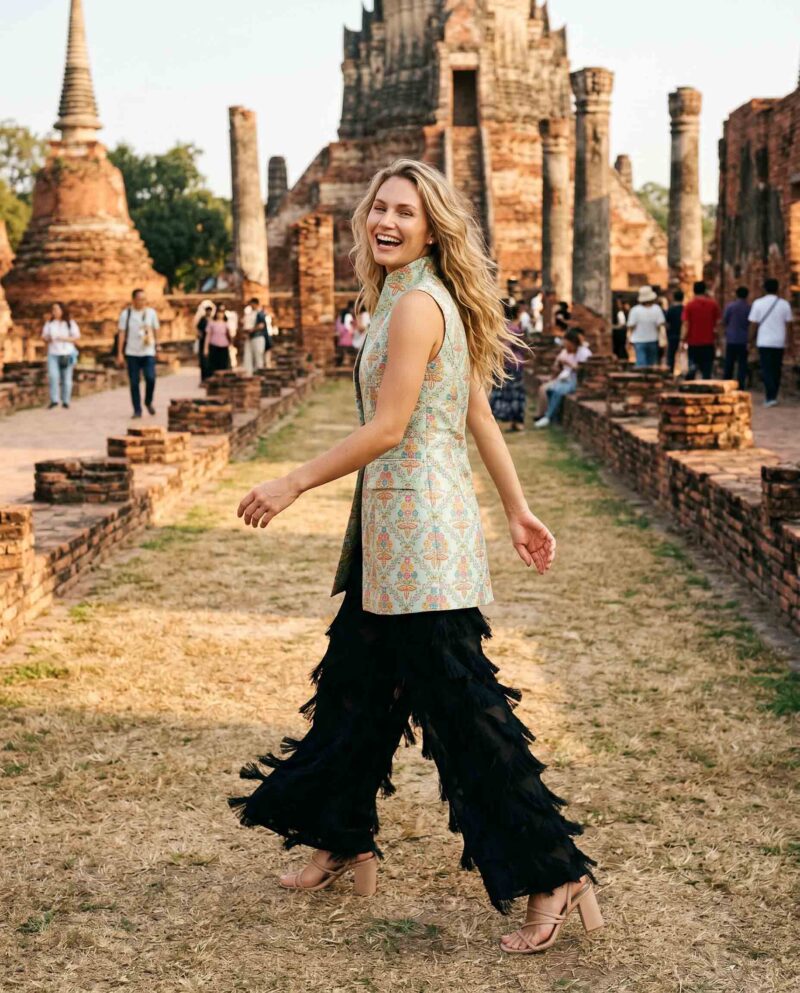 magnific_referenceinstruction-garm_3Gsop3FREY Garden Symphony Set — Silk Vest & Black Fringe Wide-Leg Pants