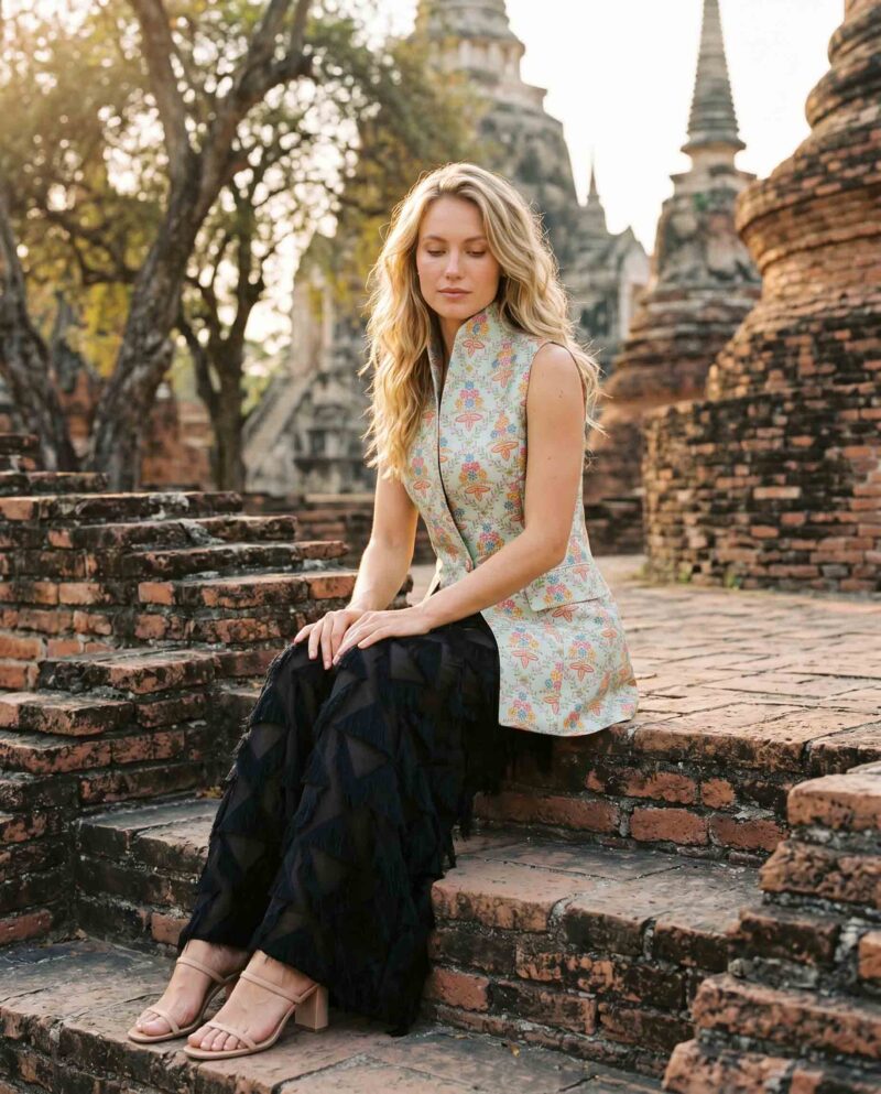 magnific_referenceinstruction-garm_SOQMNZnUb8 Garden Symphony Set — Silk Vest & Black Fringe Wide-Leg Pants