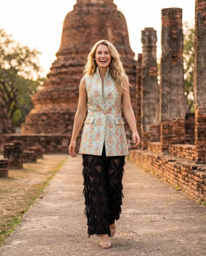 magnific_referenceinstruction-garm_fFVPwIYCDY Garden Symphony Set — Silk Vest & Black Fringe Wide-Leg Pants