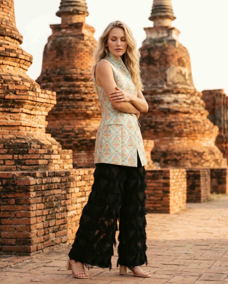 magnific_referenceinstruction-garm_iALmPz43uK Garden Symphony Set — Silk Vest & Black Fringe Wide-Leg Pants